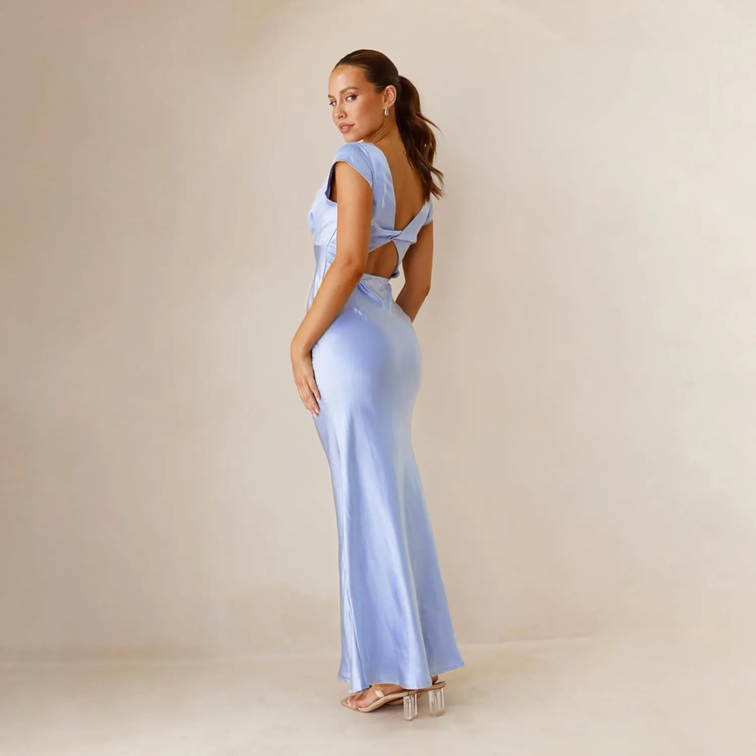Gladtbser Women's Sexy Deep V-Neck Long Dress Elegant Sleeveless Bodycon Party Evening Gown Maxi Dress Club Long Skirt