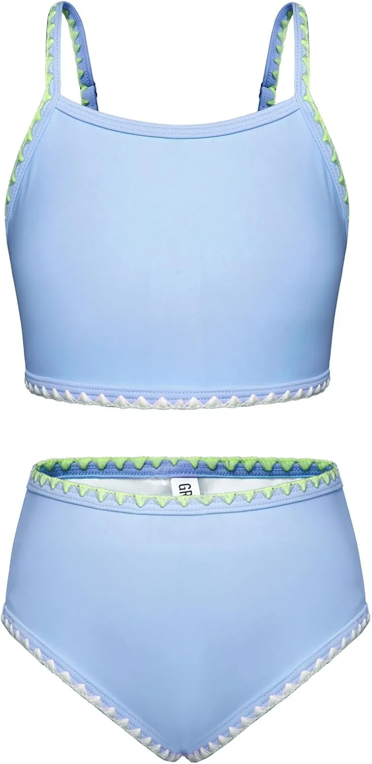 GRACE KARIN Girls Swimsuit 3 Pieces Bikini Set Swimwear Quick Dry Bathing Suit with Sun Protection Cover Up for Girls 5-12 Y