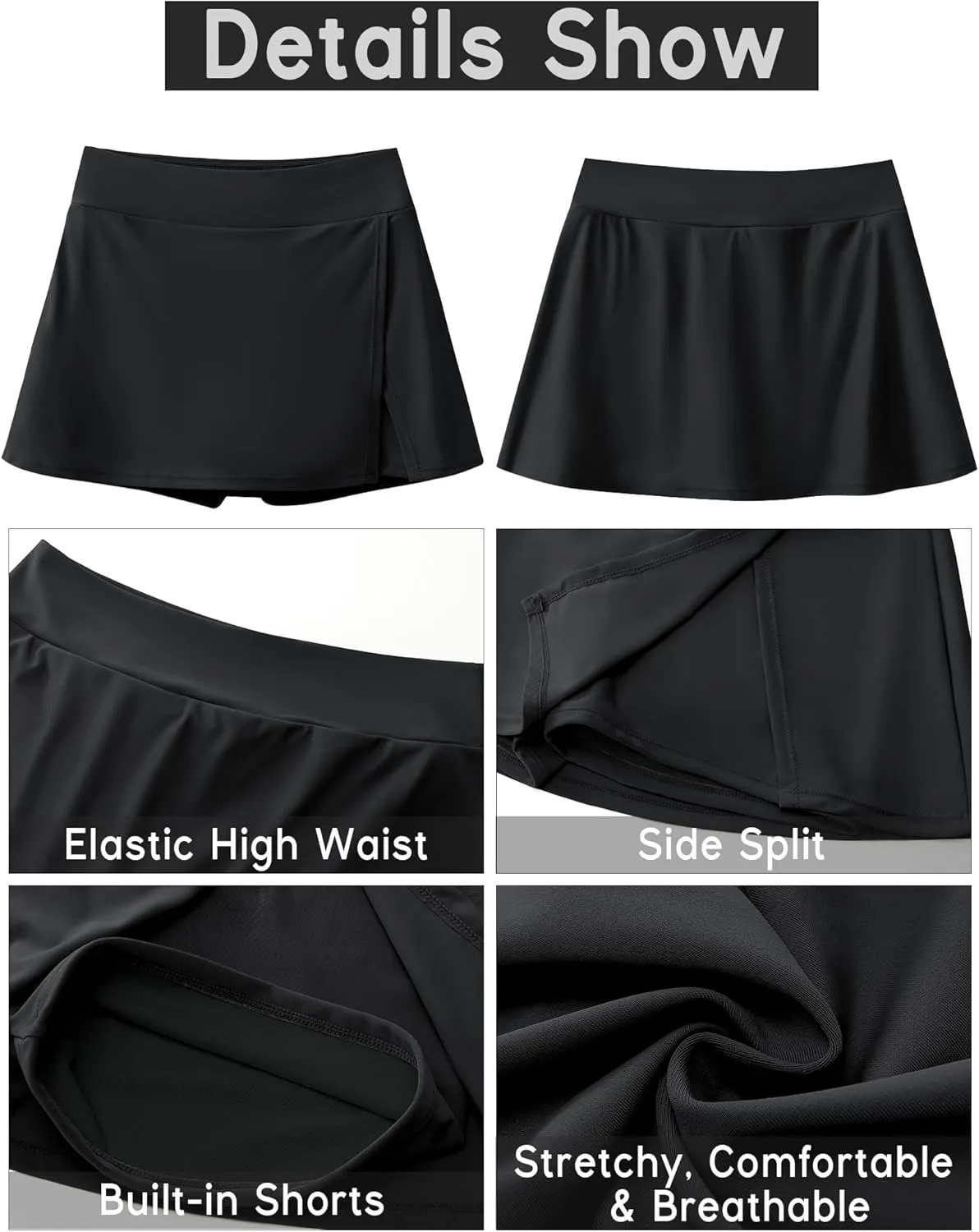 GRAPENT Swim Skirt Bottoms for Women High Waisted Bikini Swimsuit Bottom Side Split Bathing Suit Skirts with Shorts