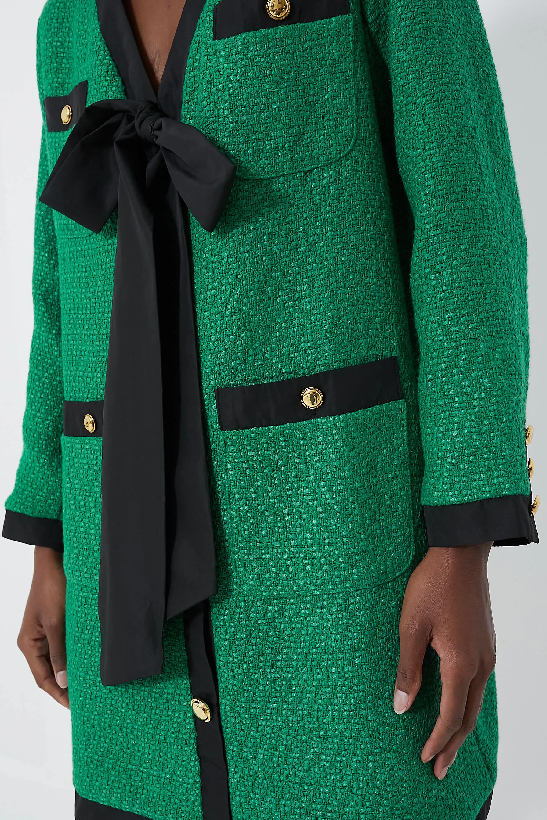 Green Coco Tweed Bow Dress
