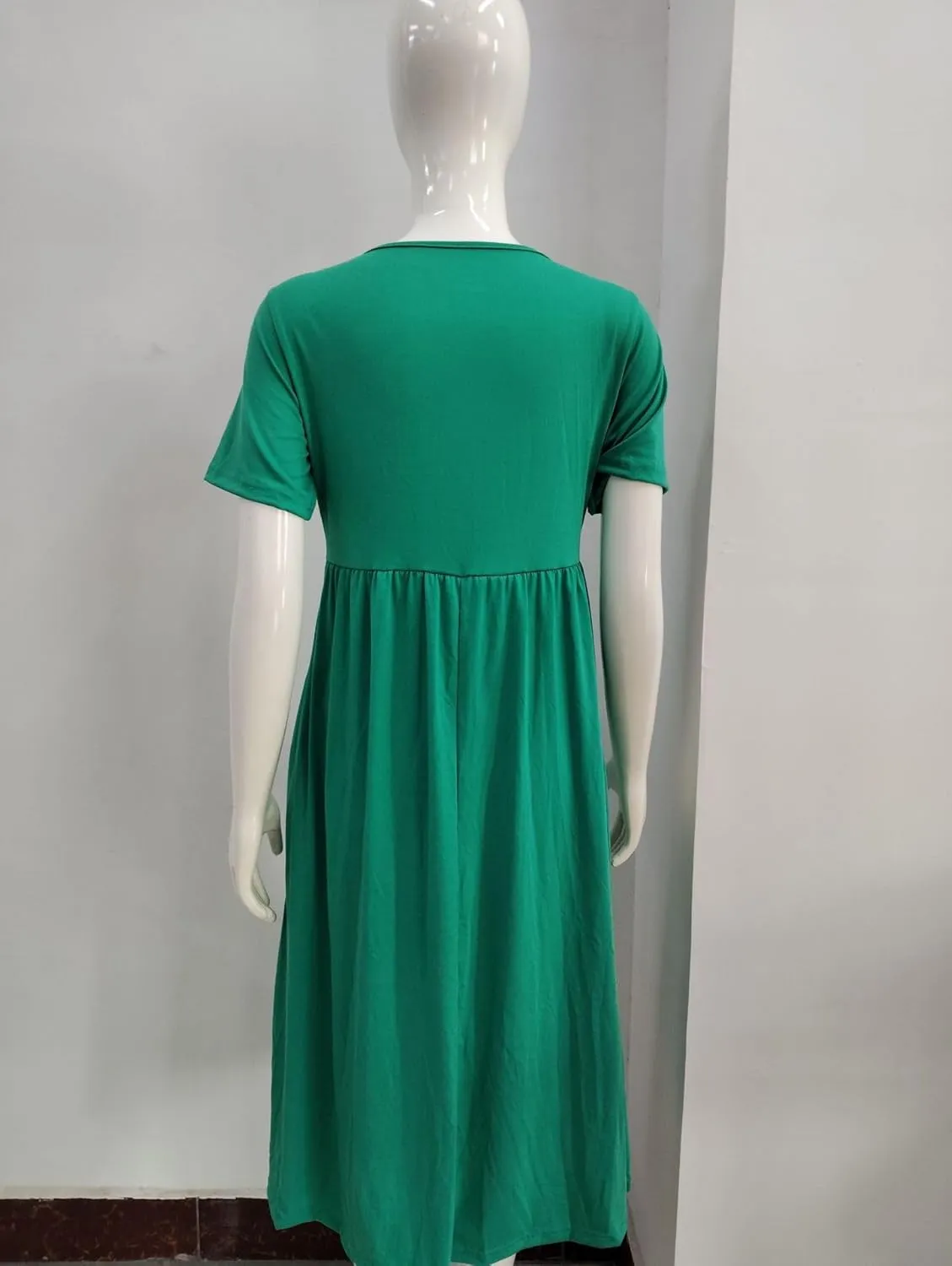GTETKDE Plus Size Flowy V-Neck Maxi Dress for Women - Casual A-Line Beach Sundress with Pockets, Short Sleeve Summer Dress