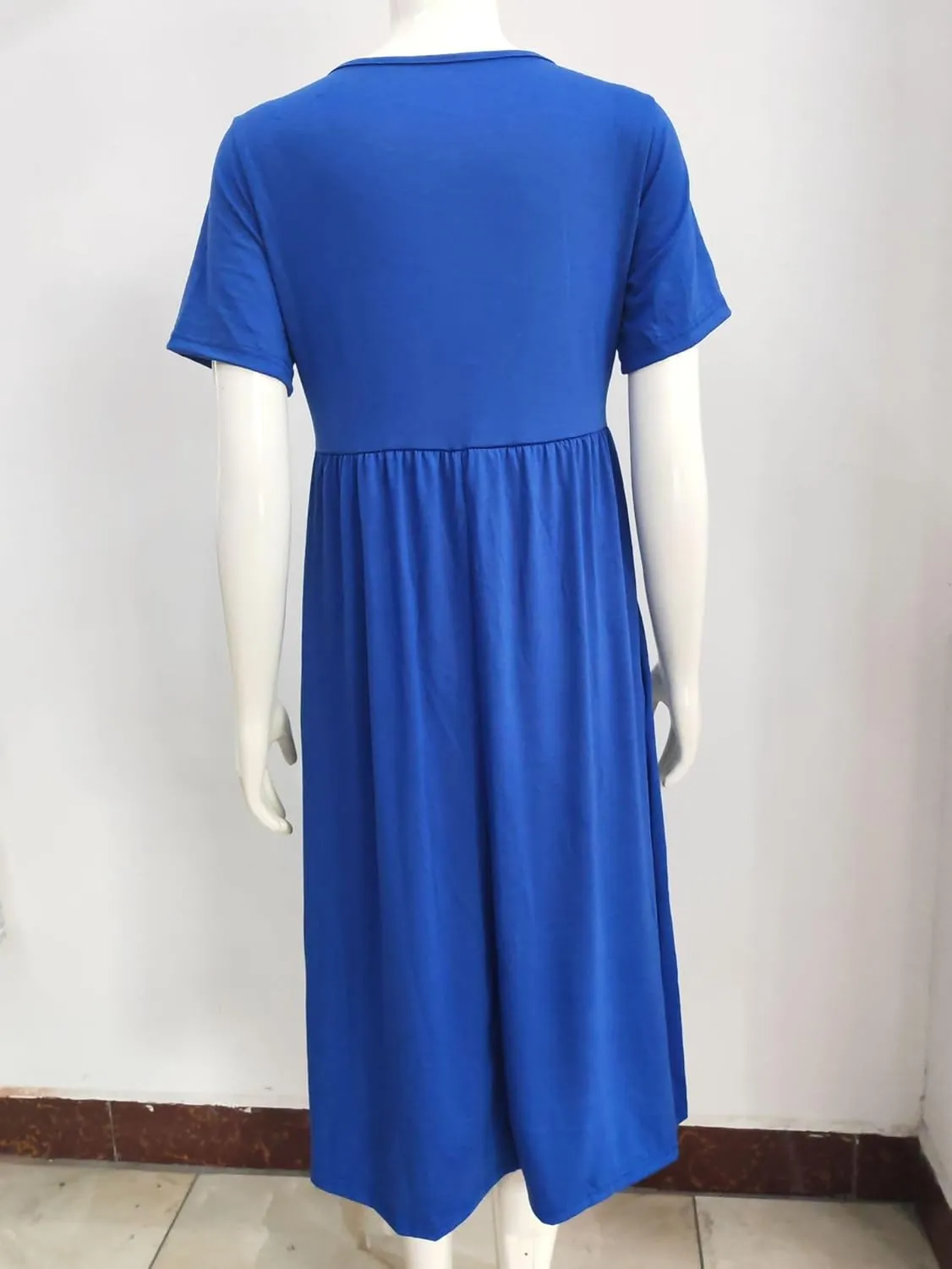 GTETKDE Plus Size Flowy V-Neck Maxi Dress for Women - Casual A-Line Beach Sundress with Pockets, Short Sleeve Summer Dress