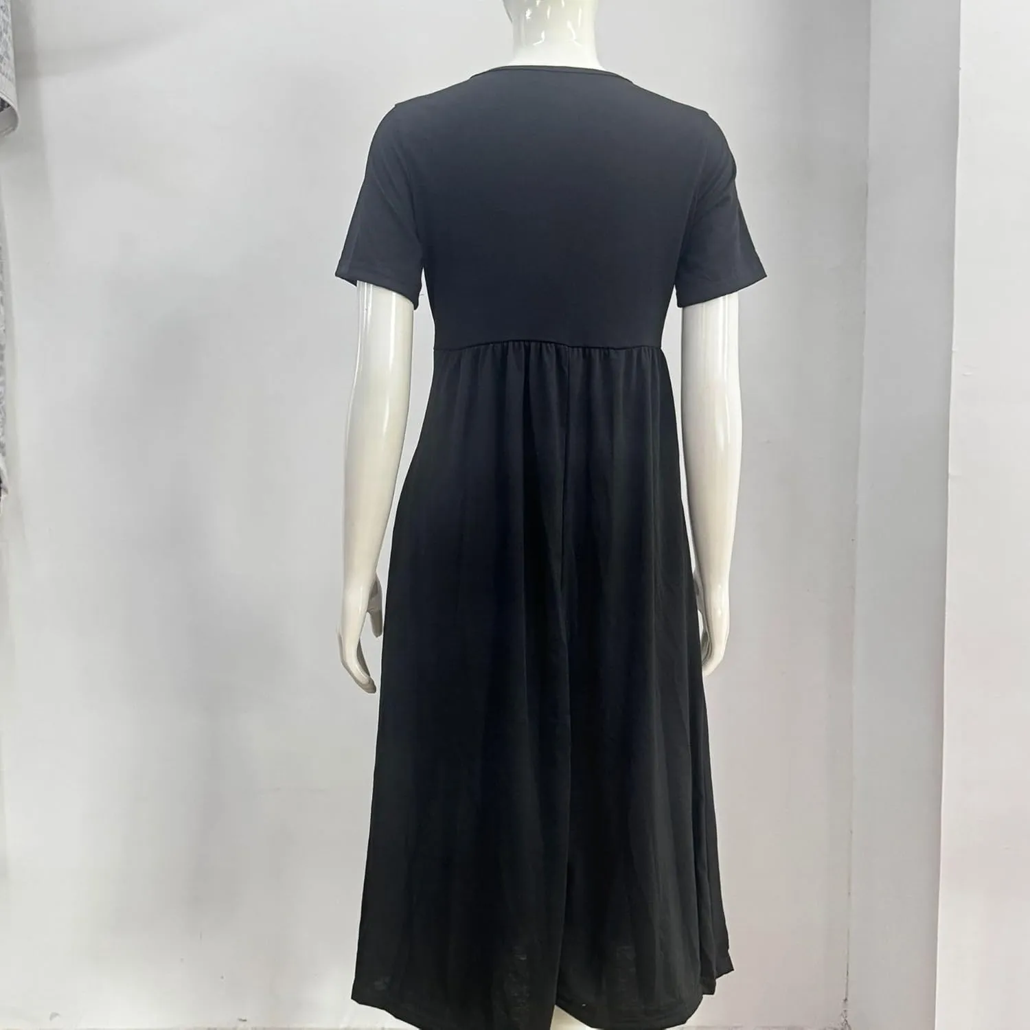 GTETKDE Plus Size Flowy V-Neck Maxi Dress for Women - Casual A-Line Beach Sundress with Pockets, Short Sleeve Summer Dress