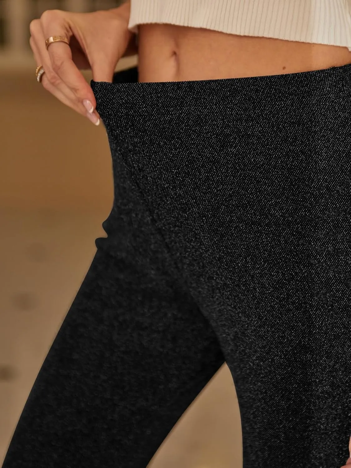 GUOLEZEEV Bell Bottom Pants for Women Elastic Waist Sequin Pants Sparkly Bottoms