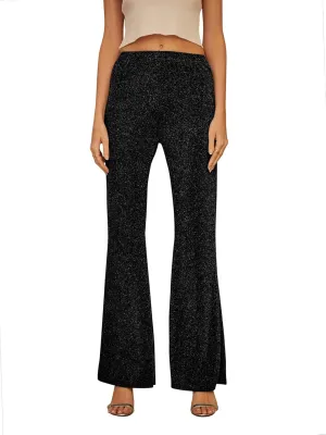 GUOLEZEEV Bell Bottom Pants for Women Elastic Waist Sequin Pants Sparkly Bottoms