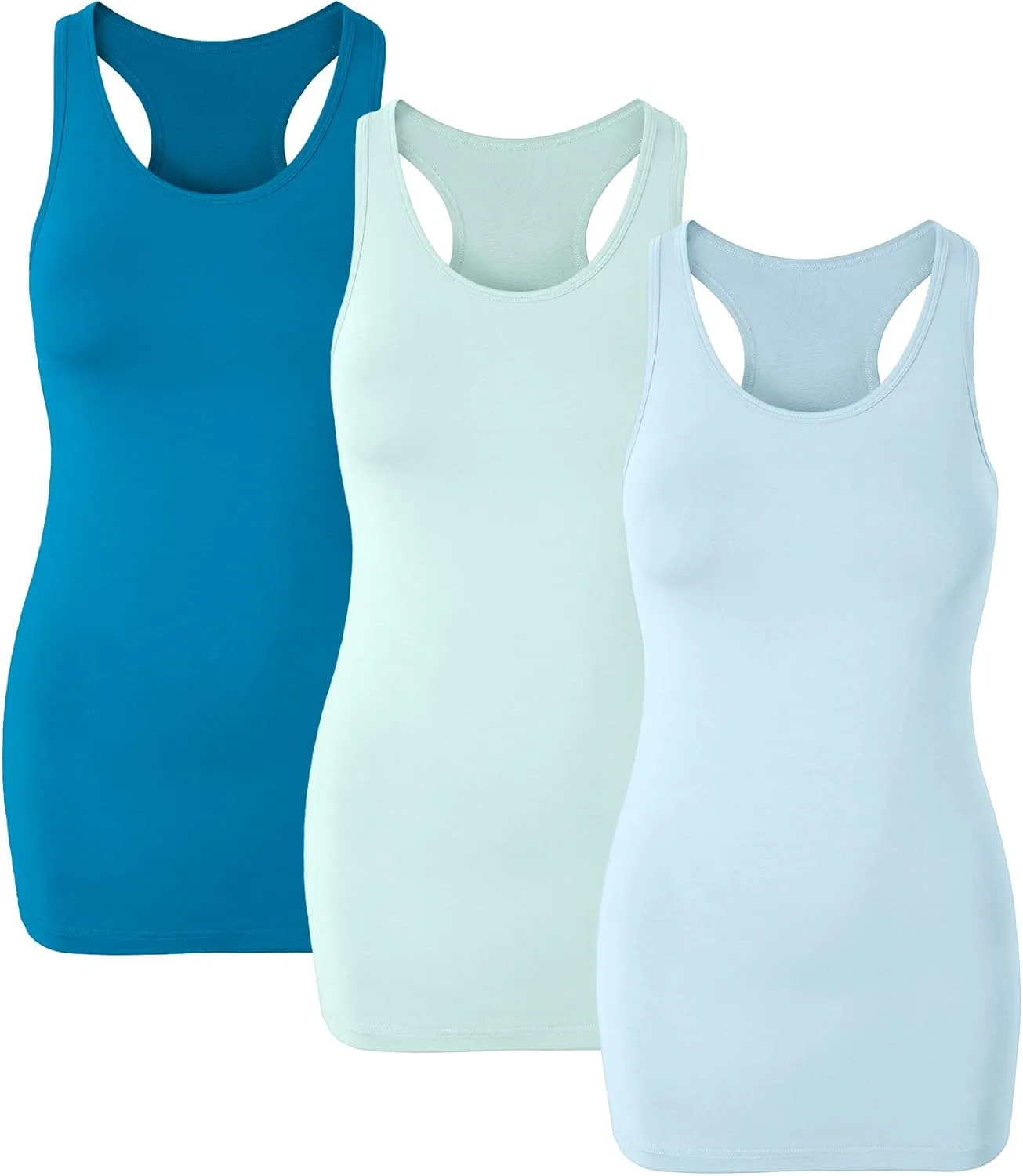 H HIAMIGOS Racerback Long Tank Tops for Women Stretchy Cotton Sleeveless Undershirts Gym Workout Sports Shirts 3 Packs