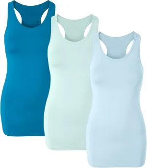 H HIAMIGOS Racerback Long Tank Tops for Women Stretchy Cotton Sleeveless Undershirts Gym Workout Sports Shirts 3 Packs