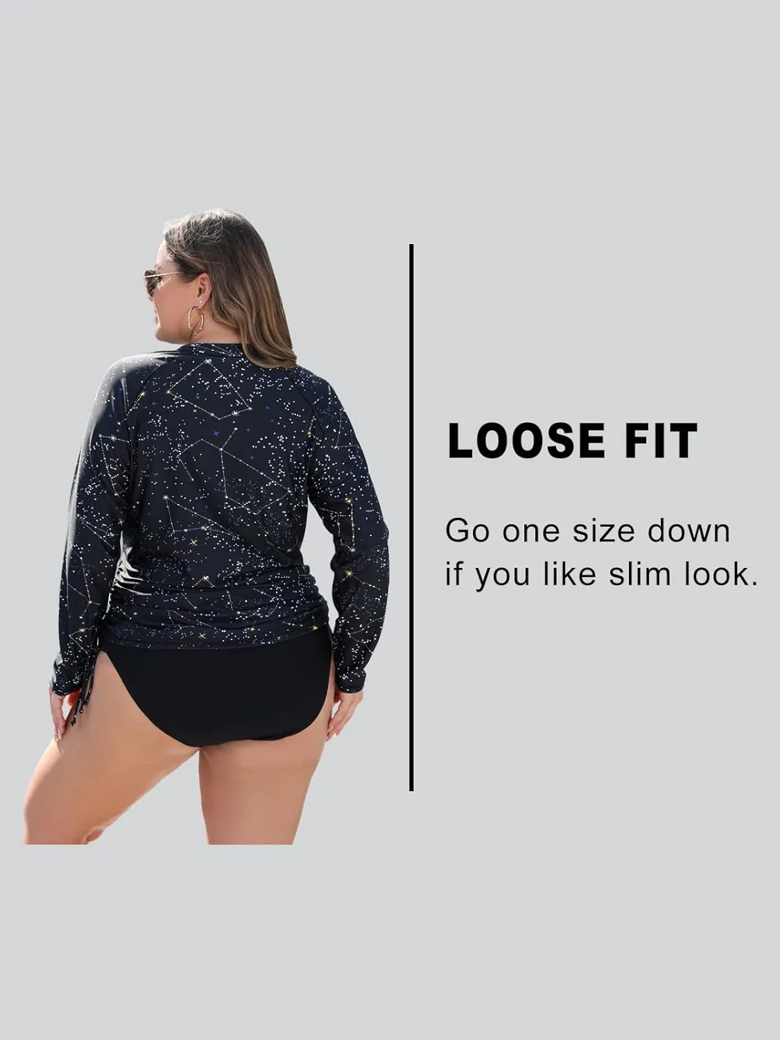 Halcurt Plus Size Rash Guard for Women UPF 50  Zip Drawstring Ruched Pocket Top