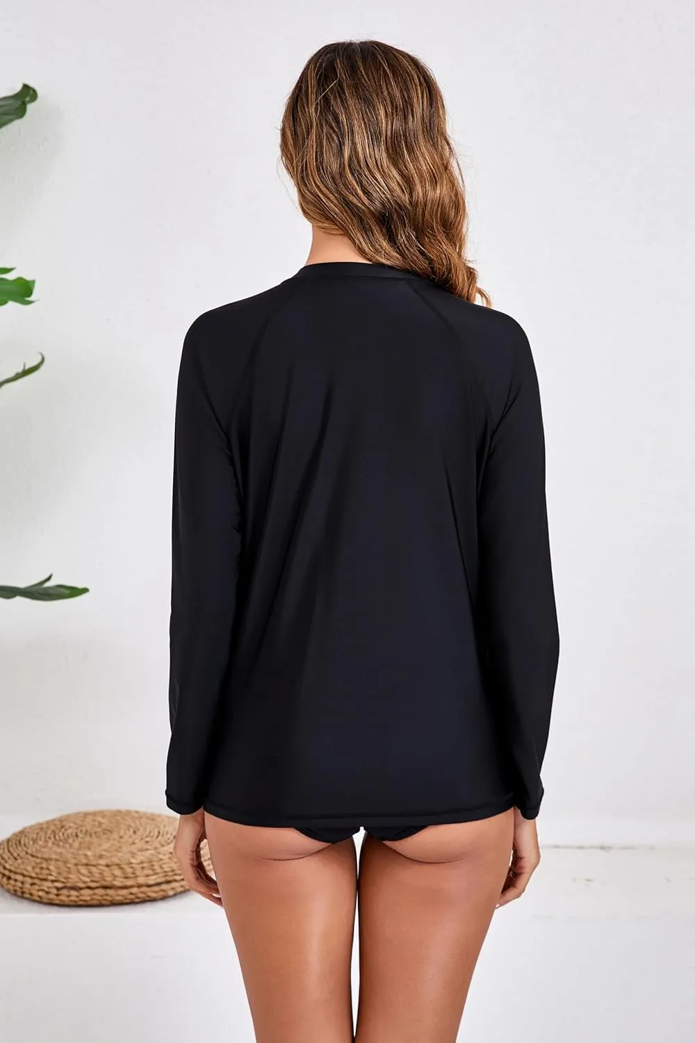 Halcurt Women's Full Zip Long Sleeve Rash Guard Swim Top with Pockets UPF50  Quick Dry Swimsuit