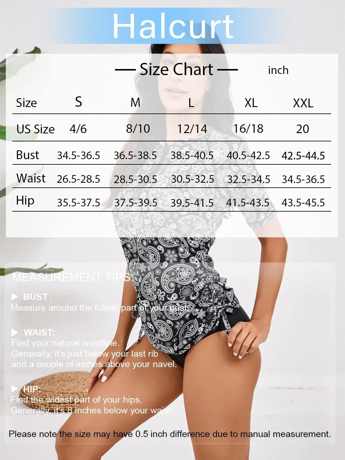 Halcurt Women's Half Zip Short Sleeve Rash Guard Swimsuit Top Ruched Swim Shirt UPF50  Quick Dry Bathing Suit