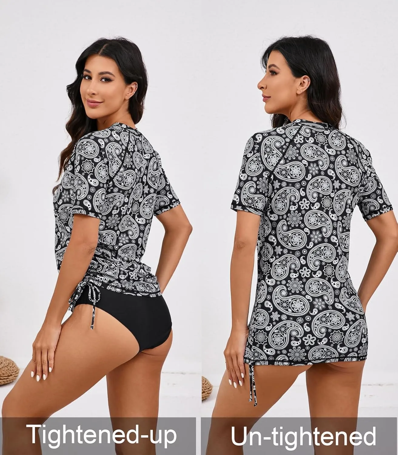 Halcurt Women's Half Zip Short Sleeve Rash Guard Swimsuit Top Ruched Swim Shirt UPF50  Quick Dry Bathing Suit