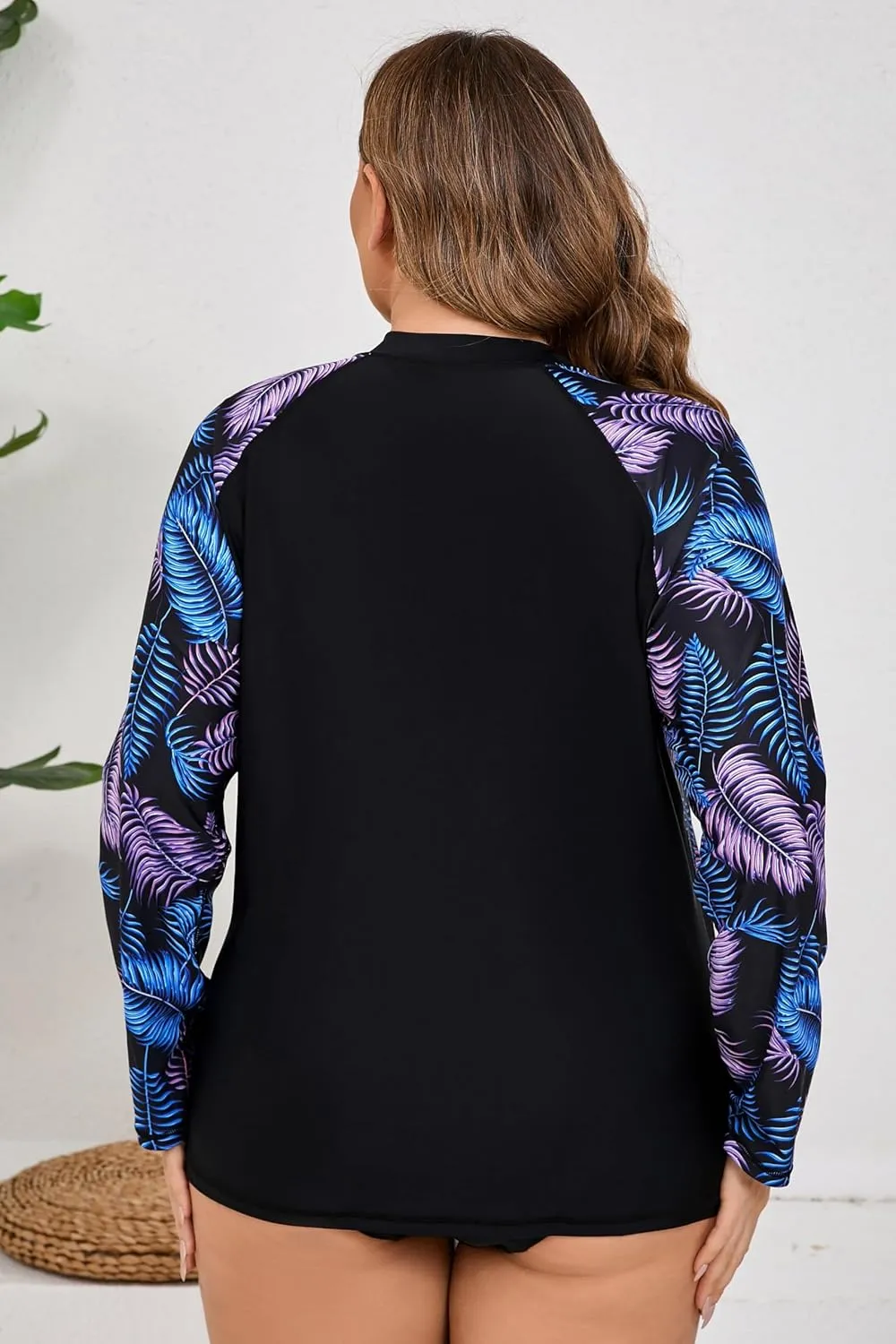 Halcurt Women's Plus Size Long Sleeve Rash Guard Shirts Full Zip Swim Top UPF50  Loose Fit Quick Dry Swimsuit