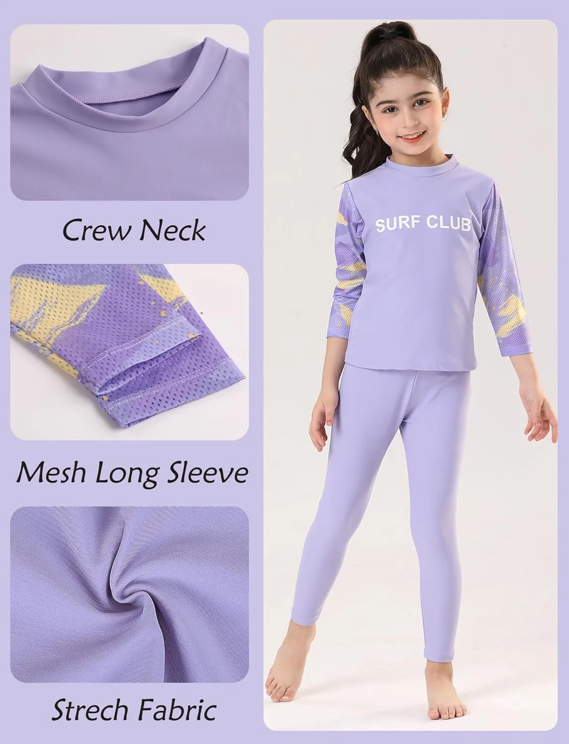 Happy Cherry Girls Rash Guard Swimsuit 3 Piece Long Sleeve Swim Shirt with Shorts Long Pants Bathing Suit Swimwear