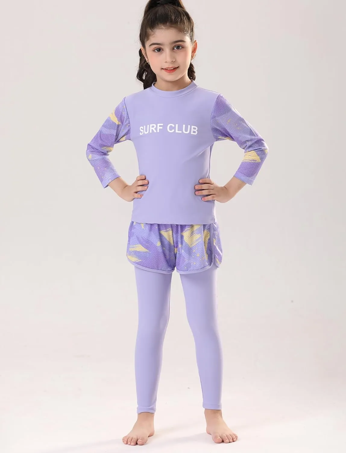 Happy Cherry Girls Rash Guard Swimsuit 3 Piece Long Sleeve Swim Shirt with Shorts Long Pants Bathing Suit Swimwear