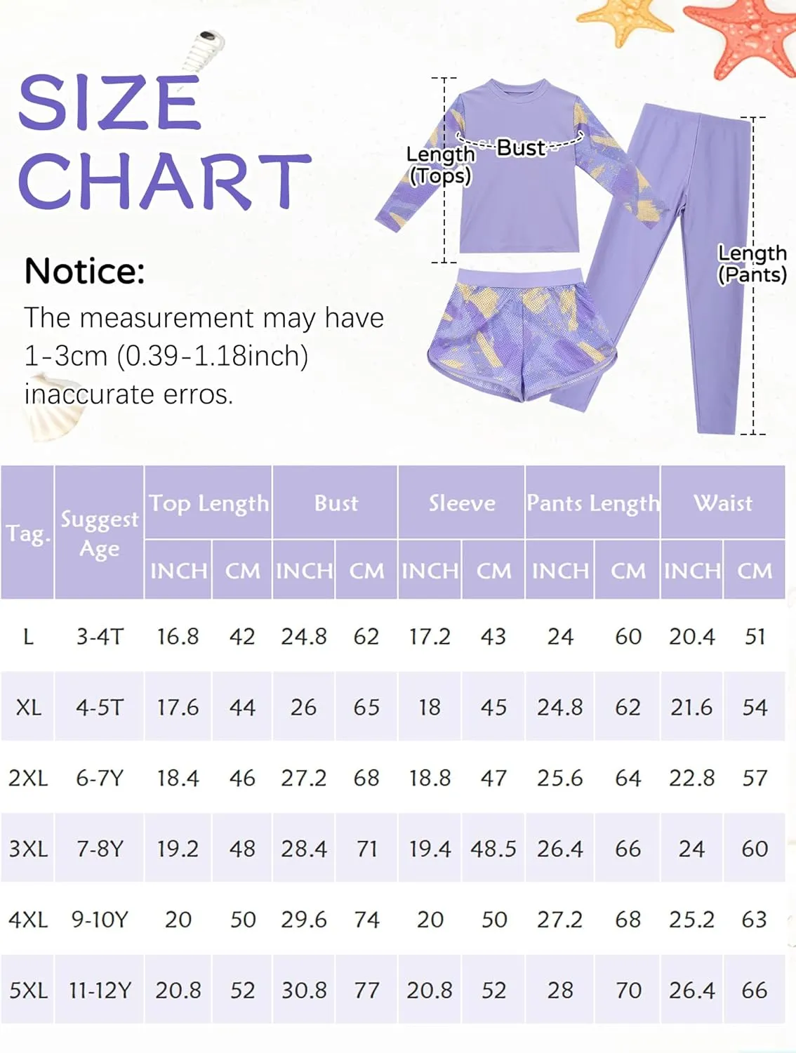 Happy Cherry Girls Rash Guard Swimsuit 3 Piece Long Sleeve Swim Shirt with Shorts Long Pants Bathing Suit Swimwear
