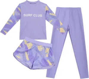 Happy Cherry Girls Rash Guard Swimsuit 3 Piece Long Sleeve Swim Shirt with Shorts Long Pants Bathing Suit Swimwear