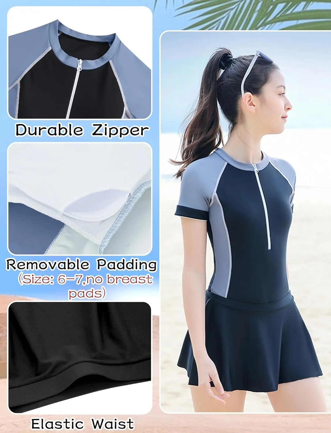 Happy Cherry Kids Girls Rash Guard Two/One Piece Bathing Suit UPF 50  Swimsuit with Ruffle Skirt/Shorts