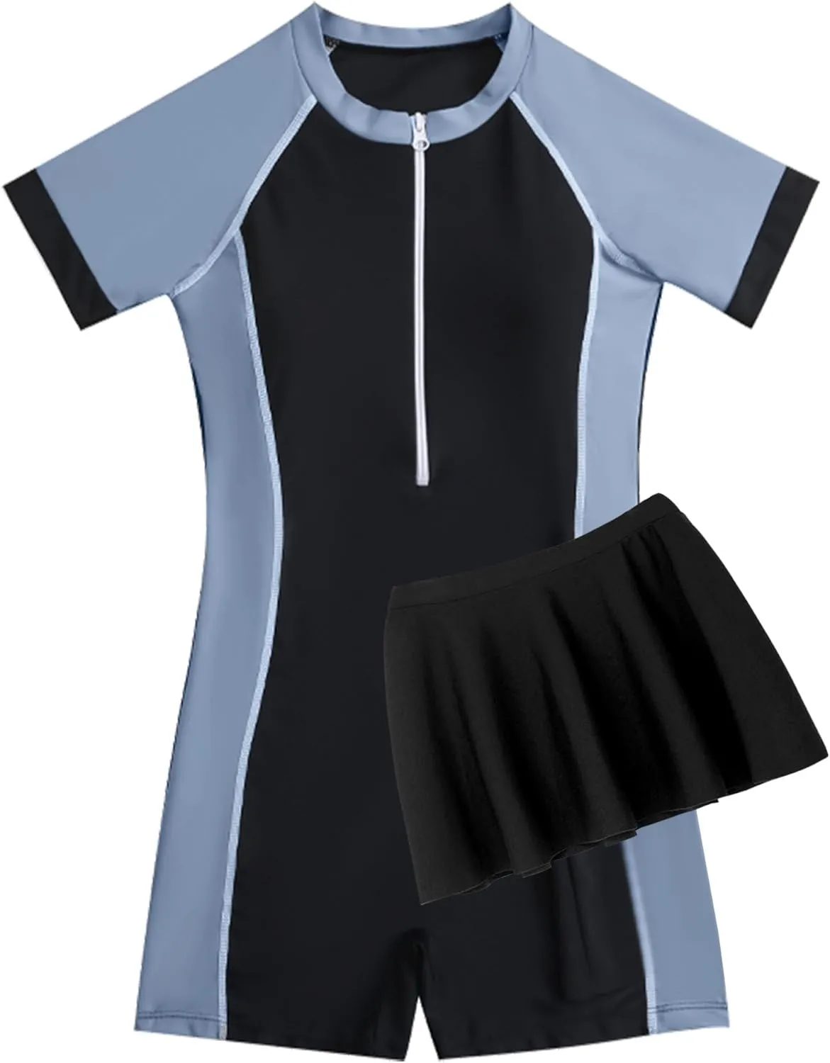 Happy Cherry Kids Girls Rash Guard Two/One Piece Bathing Suit UPF 50  Swimsuit with Ruffle Skirt/Shorts