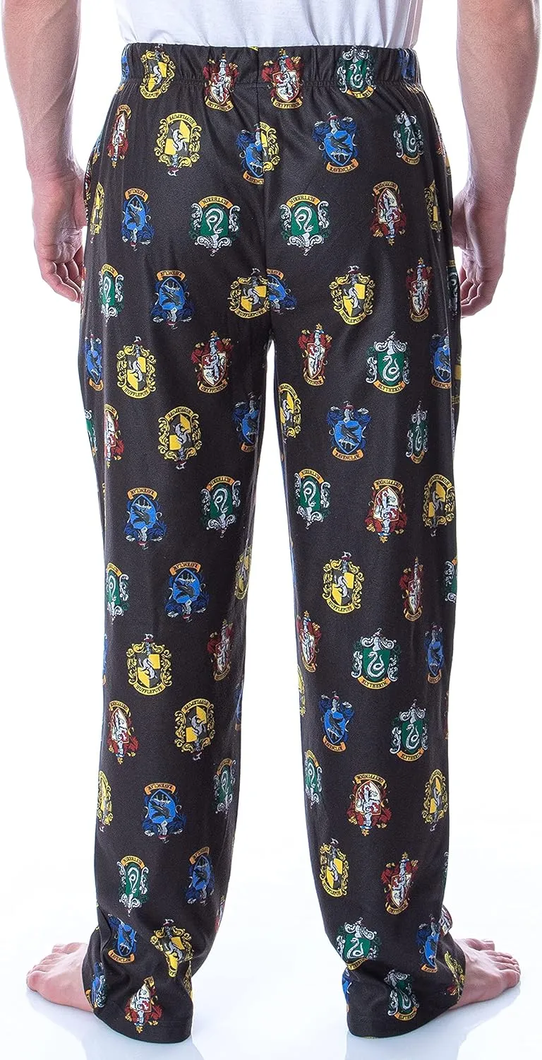 Harry Potter Adult Men's Hogwarts 4 House Crests Repeat Print Loungewear Pajama Pants