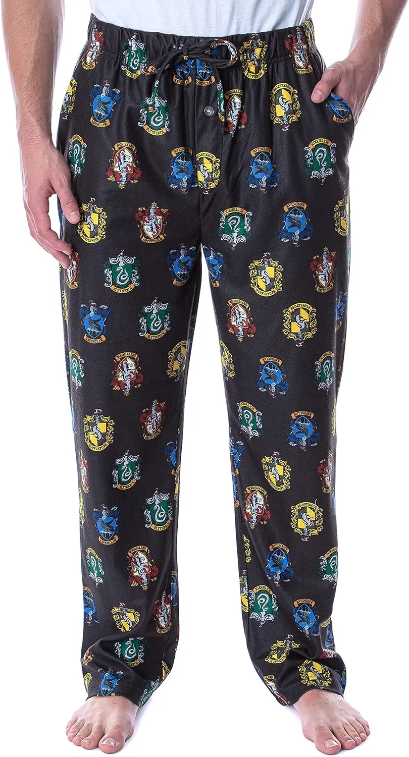 Harry Potter Adult Men's Hogwarts 4 House Crests Repeat Print Loungewear Pajama Pants