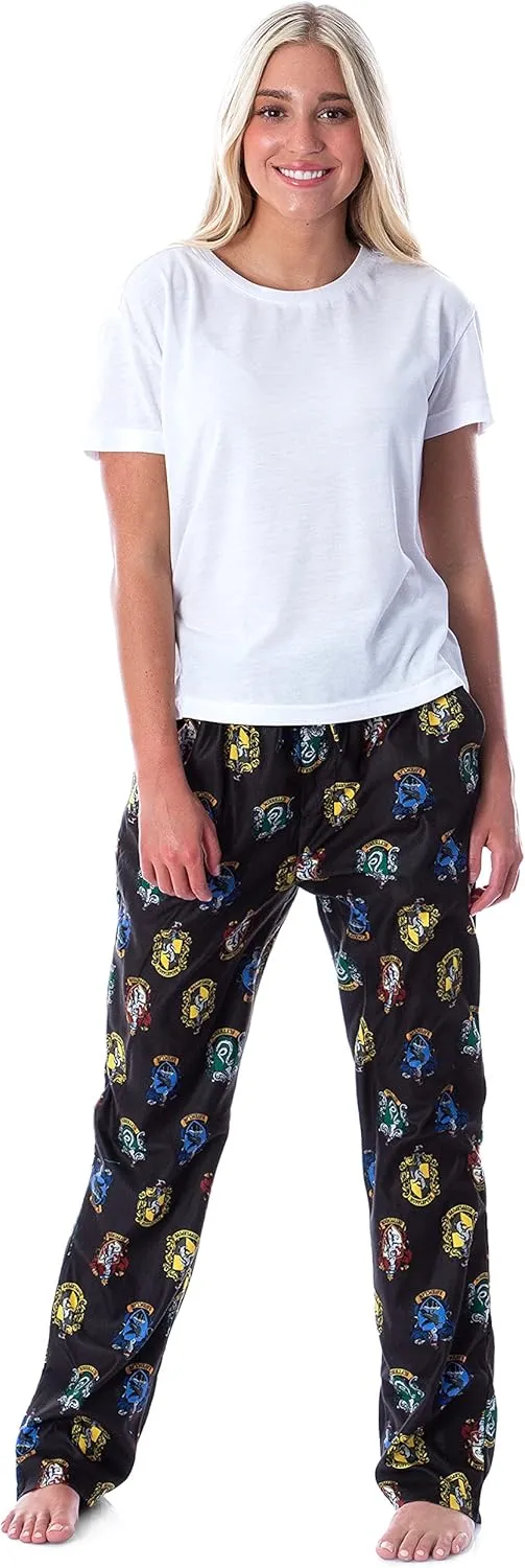 Harry Potter Adult Men's Hogwarts 4 House Crests Repeat Print Loungewear Pajama Pants