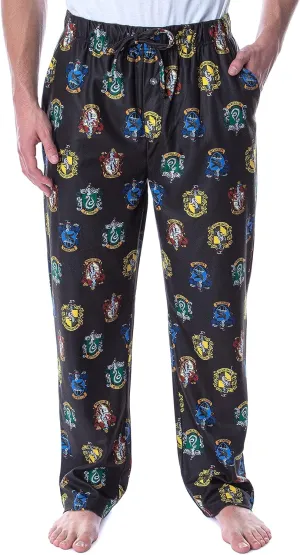 Harry Potter Adult Men's Hogwarts 4 House Crests Repeat Print Loungewear Pajama Pants