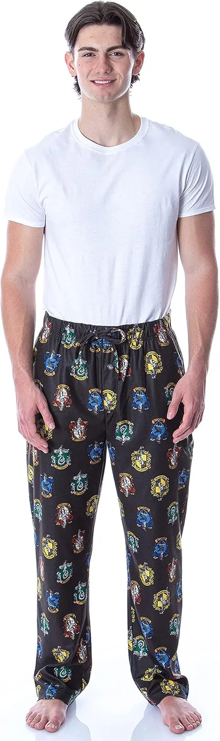 Harry Potter Adult Men's Hogwarts 4 House Crests Repeat Print Loungewear Pajama Pants