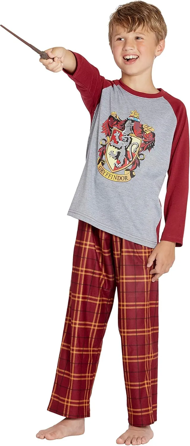 Harry Potter Pajamas Little And Big Boys' Raglan Shirt And Pants Sleepwear Set- (Gryffindor, Large, 10/12)