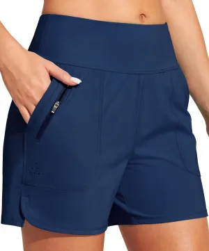Heathyoga 5" Swim Board Shorts Women Strechy High Waisted Bathing Suits Bottoms Quick Dry UPF 50  Beach Shorts with Liner