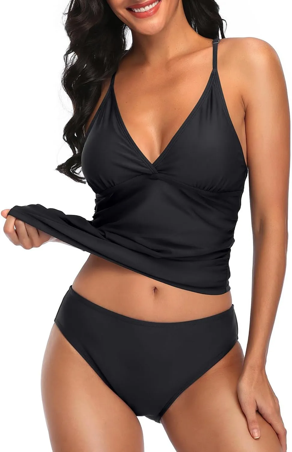 Holipick Tummy Control Two Piece Tankini Set Swimsuits for Women V Neck Tankini Top Bathing Suits with Swim Bottom