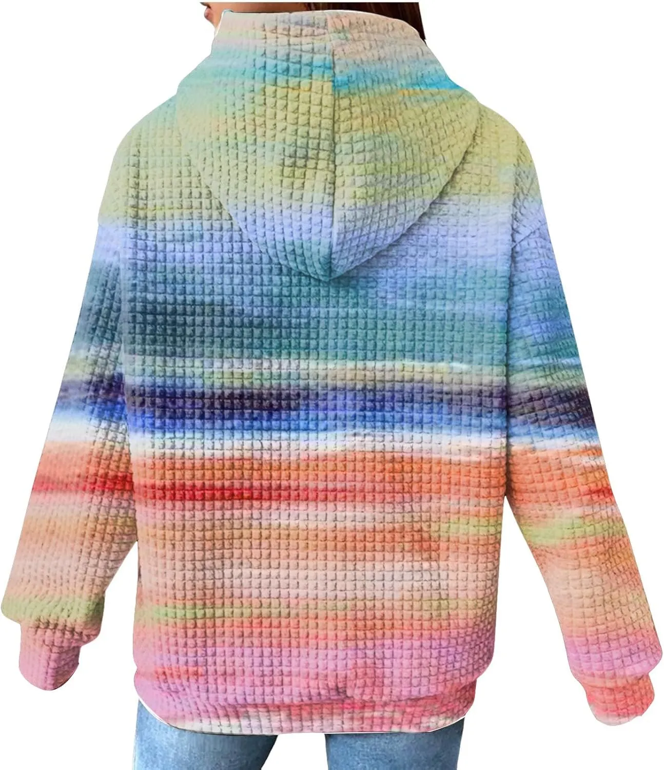 Hoodies for Women Waffle Knit Tops for Women Oversized Waffle Knit Shirt Hoodies for Women with Pocket Fall Sweatshirt 2024
