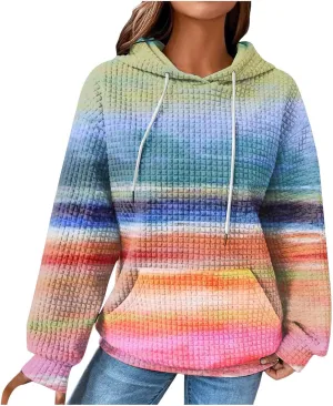 Hoodies for Women Waffle Knit Tops for Women Oversized Waffle Knit Shirt Hoodies for Women with Pocket Fall Sweatshirt 2024