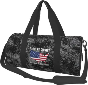 I Love My Country But I Hate My Government Convertible Garment Bag with Shoulder Strap, Carry on Garment Duffel Bag for Men Women - Rolling Foldable for Travel Luggage Bags (Black)