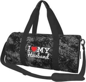 I Love My Husband Convertible Garment Bag with Shoulder Strap, Carry on Garment Duffel Bag for Men Women - Rolling Foldable for Travel Luggage Bags (Black)