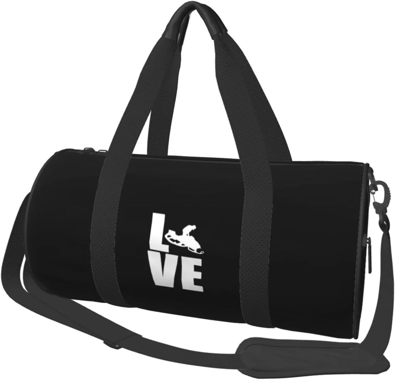 I Love Snowmobile Convertible Garment Bag with Shoulder Strap, Carry on Garment Duffel Bag for Men Women - Rolling Foldable for Travel Luggage Bags (Black)