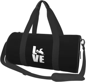 I Love Snowmobile Convertible Garment Bag with Shoulder Strap, Carry on Garment Duffel Bag for Men Women - Rolling Foldable for Travel Luggage Bags (Black)
