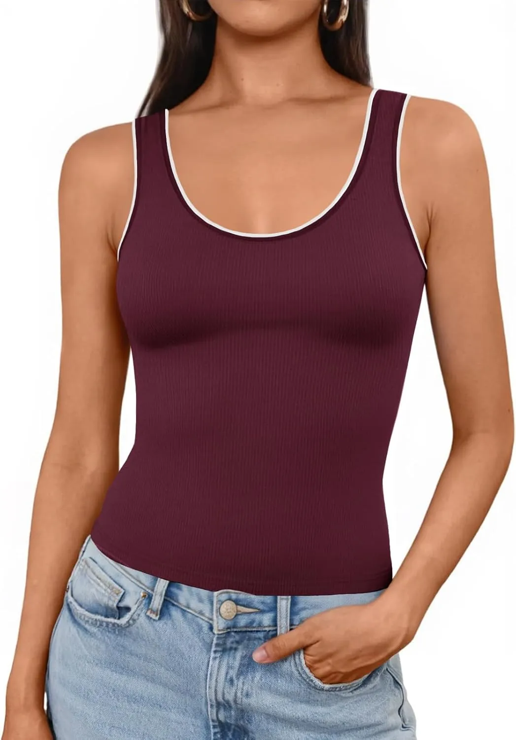 Imily Bela Womens Summer Tank Tops Casual Scoop Neck Sleeveless Slim Sexy Going Out Shirts