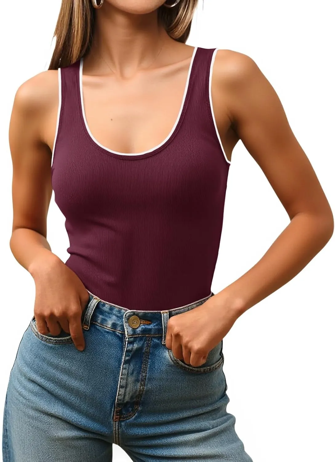Imily Bela Womens Summer Tank Tops Casual Scoop Neck Sleeveless Slim Sexy Going Out Shirts