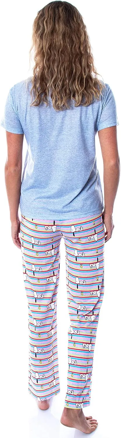 INTIMO Peanuts Women's Snoopy Happiness is Sleeping In Shirt And Pants Sleepwear Pajama Set