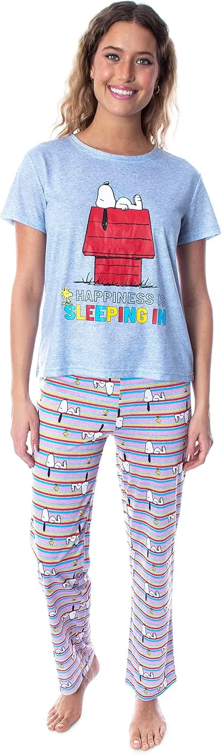 INTIMO Peanuts Women's Snoopy Happiness is Sleeping In Shirt And Pants Sleepwear Pajama Set