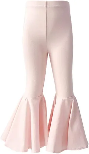 IWEMEK Toddler Baby Girls Ruffle Leggings Bell Bottom Flare Pants Cotton Long High Waist Solid Stretch Yoga Trousers Outfits