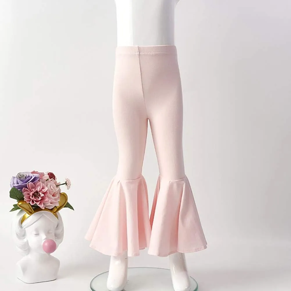 IWEMEK Toddler Baby Girls Ruffle Leggings Bell Bottom Flare Pants Cotton Long High Waist Solid Stretch Yoga Trousers Outfits