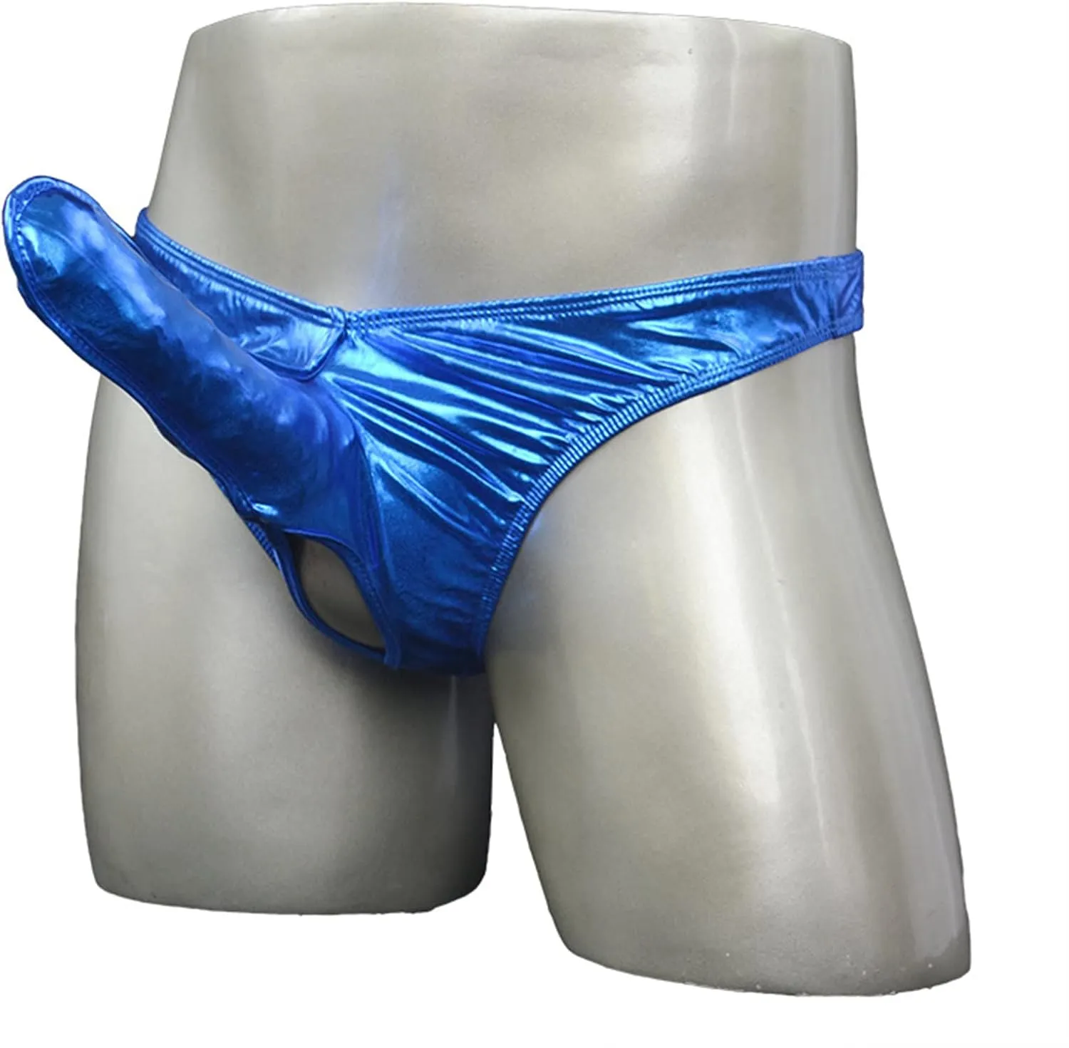 JEsilunmaMY Elephant Nose Briefs for Men Shiny Leather Low Waist Hollow Underwear Athletic Supporter Bulge Pouch Thongs