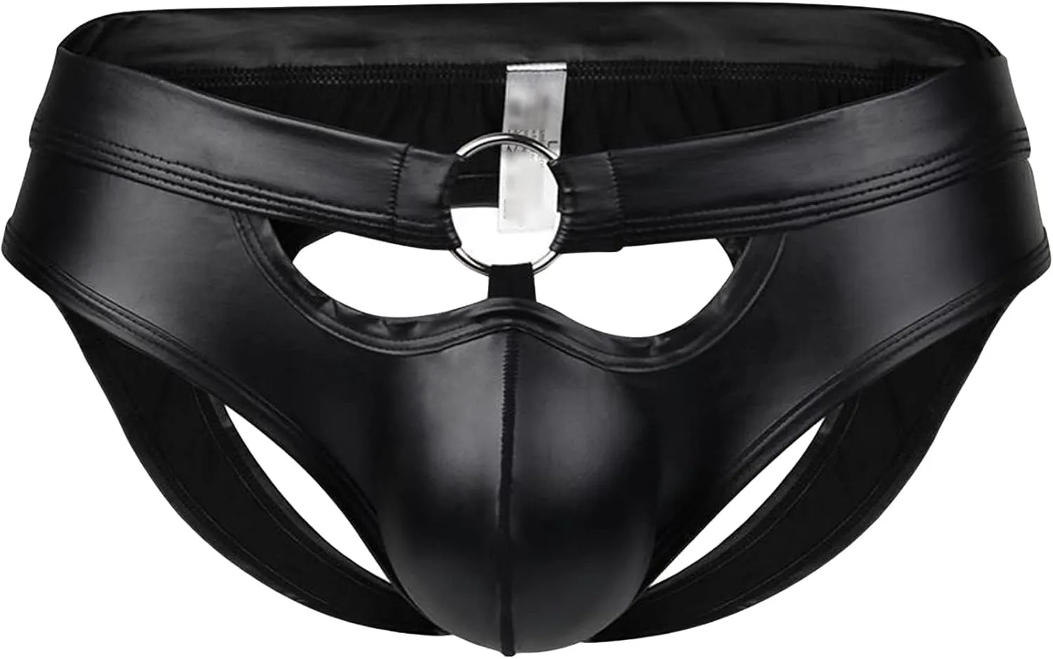 JEsilunmaMY Mens Cut Out Leather Briefs Sexy O-Ring U Convex Pouch Briefs Underwear Backless Hollow Out Underpants Panties
