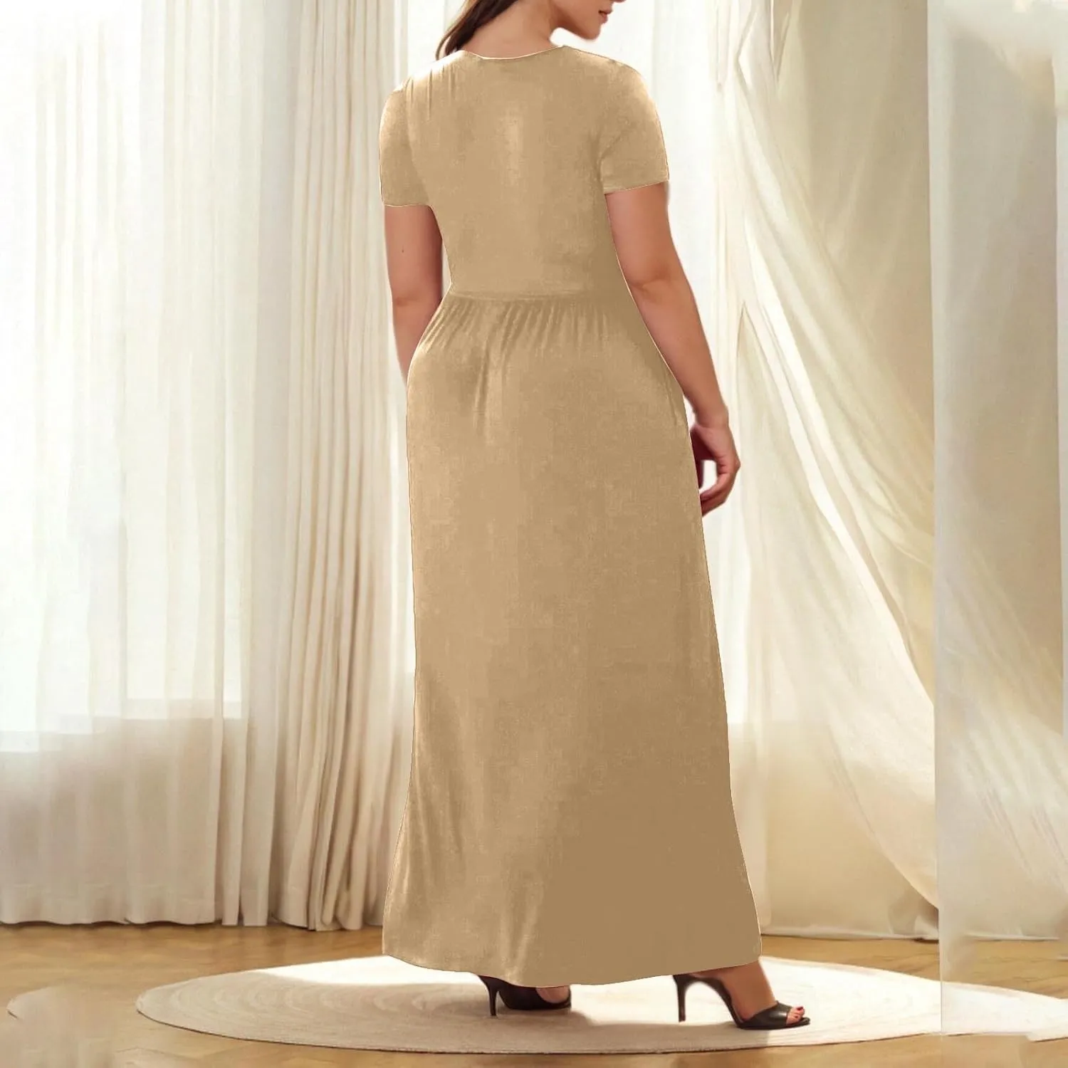 JOAU Women's Plus Size Summer Short Sleeve Maxi Dress 2025 Casual Wrap V Neck A Line Flowy Beach Long Dresses with Pockets
