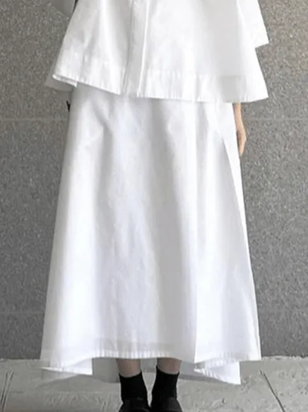 JOSKAA 2024 New Skirt Fashion Simple Lapel Loose Short-sleeved Shirt&high Waist Skirt Suit