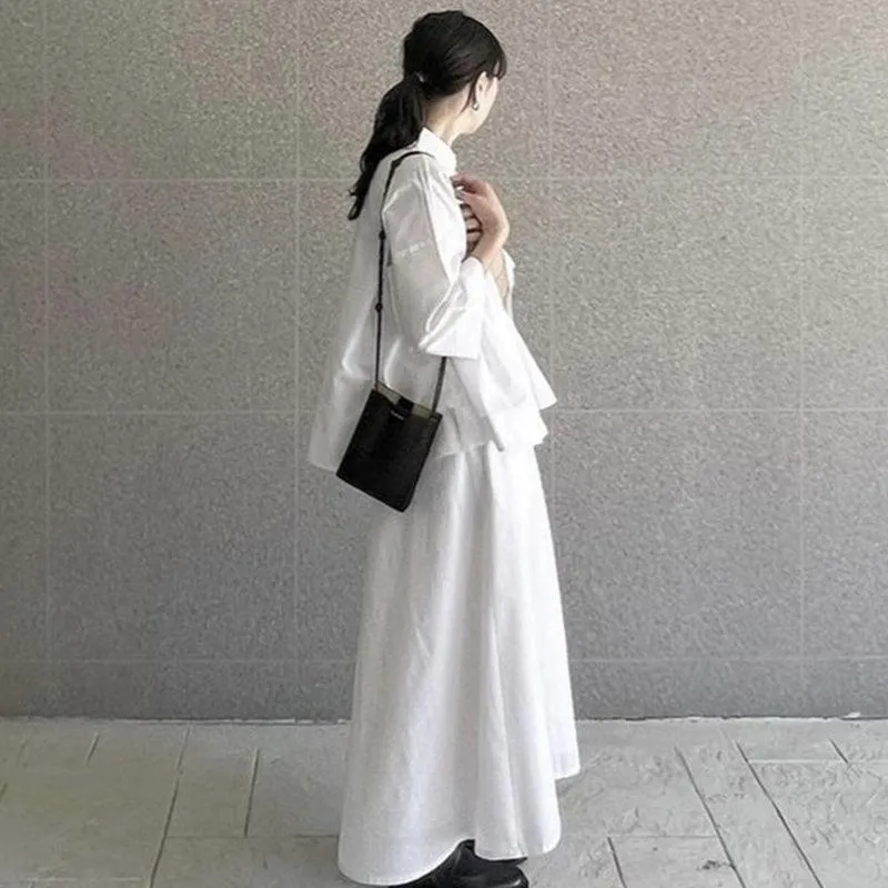 JOSKAA 2024 New Skirt Fashion Simple Lapel Loose Short-sleeved Shirt&high Waist Skirt Suit