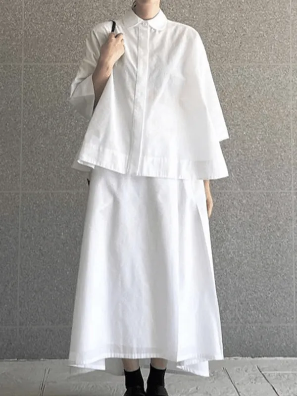 JOSKAA 2024 New Skirt Fashion Simple Lapel Loose Short-sleeved Shirt&high Waist Skirt Suit