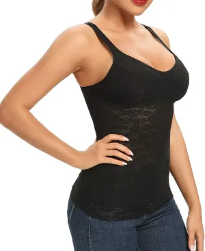 JOYSHAPER Lace Shapewear Camisole for Women with Built in Bra Tummy Control Tank Tops Adjustable Spaghetti Strap Cami