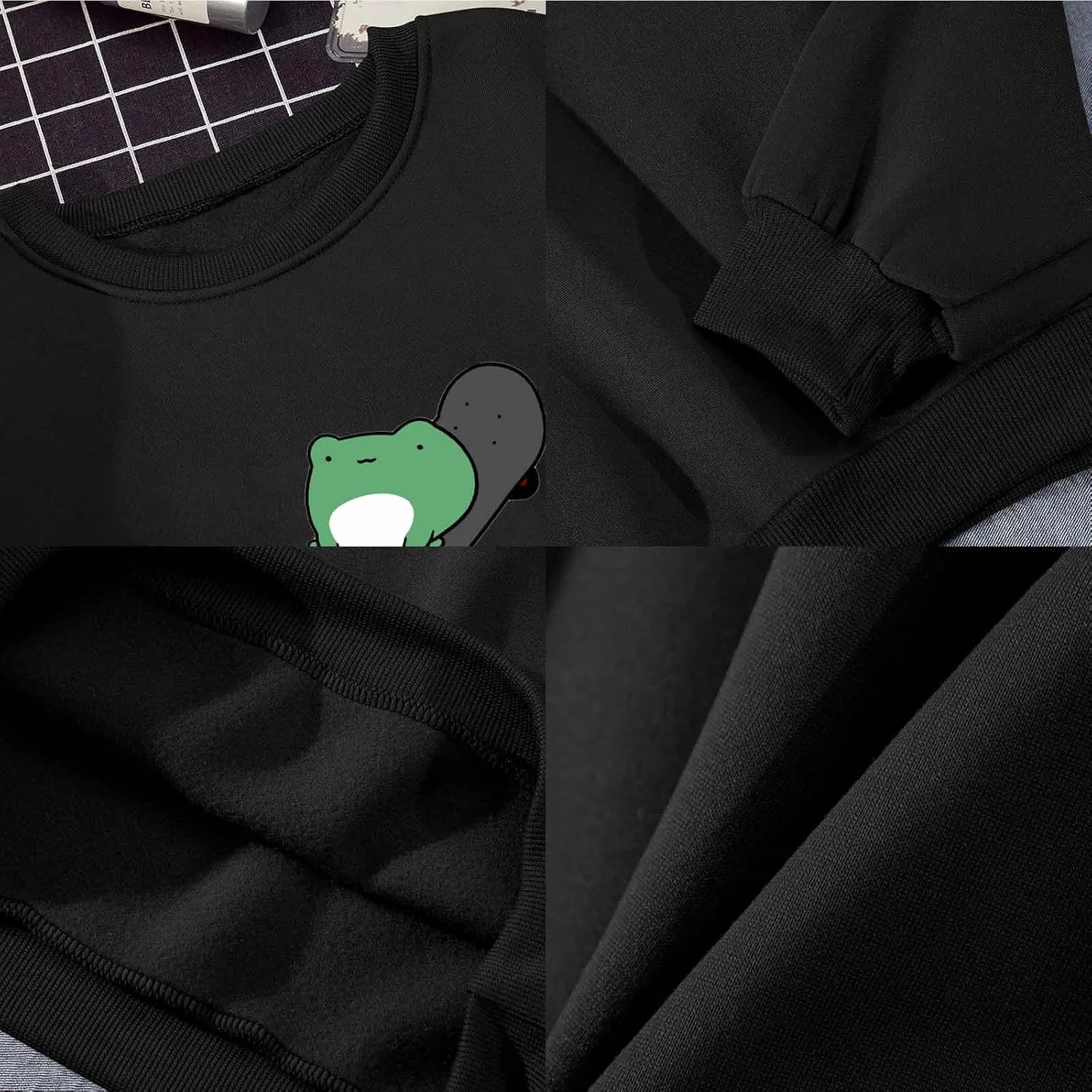 KEEVICI Women's Cute Sweatshirts Skateboarding Frog Long Sleeve Hoodie Pullover Tops